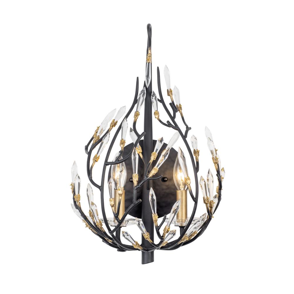 Bask 2-Lt Crystal Sconce - Matte Black/French Gold