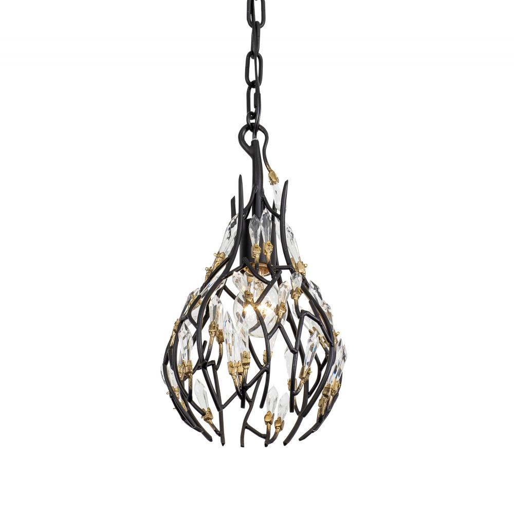 Bask 1-Lt Crystal Mini Pendant - Matte Black/French Gold