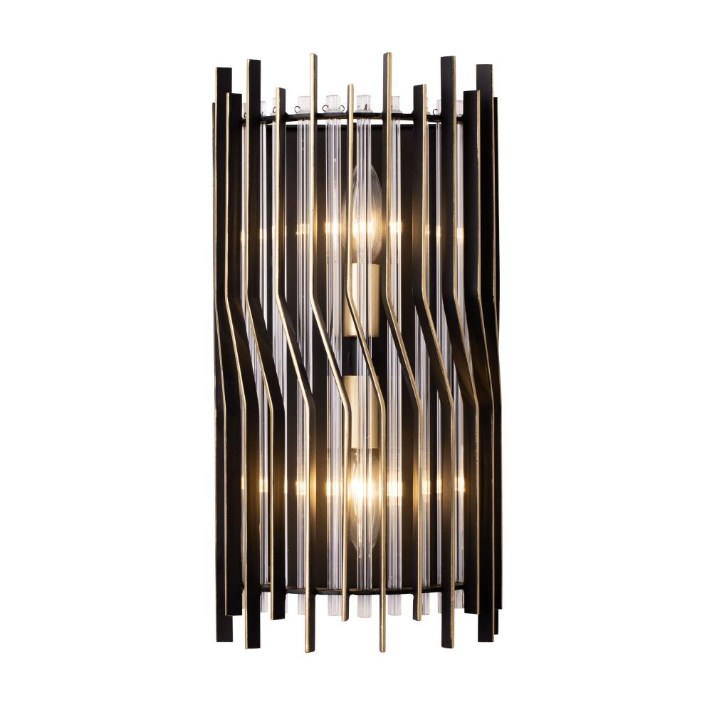 Park Row 2-Lt   Sconce - Matte Black/French Gold