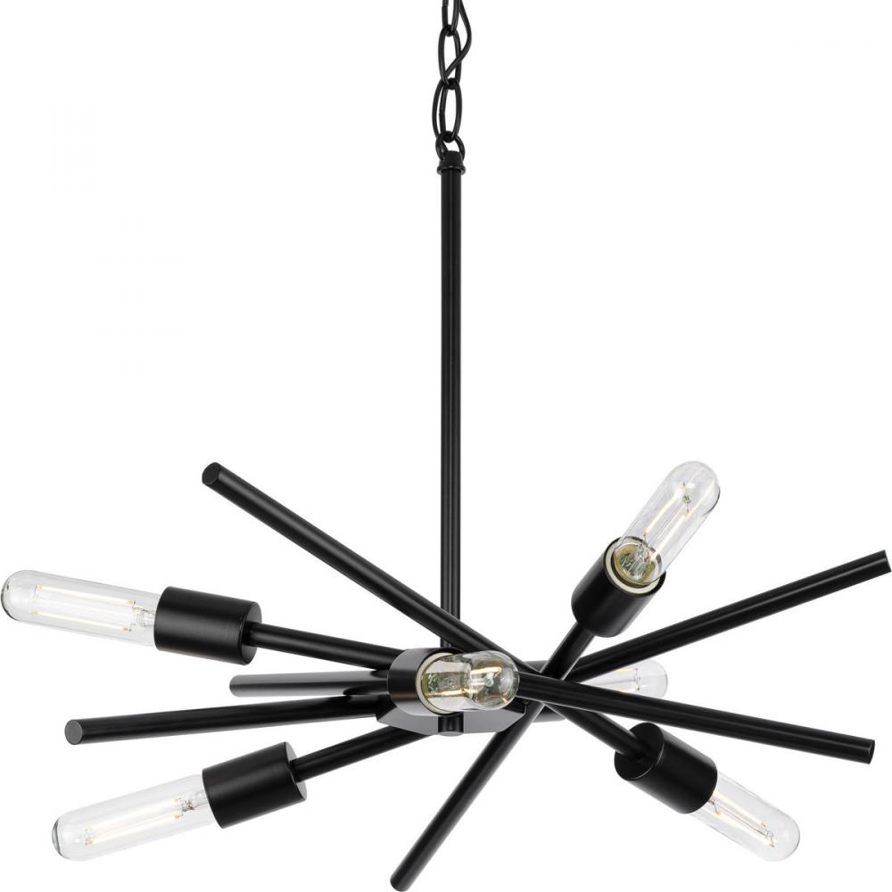 Six-Light Matte Black Mid-Century Modern Chandelier