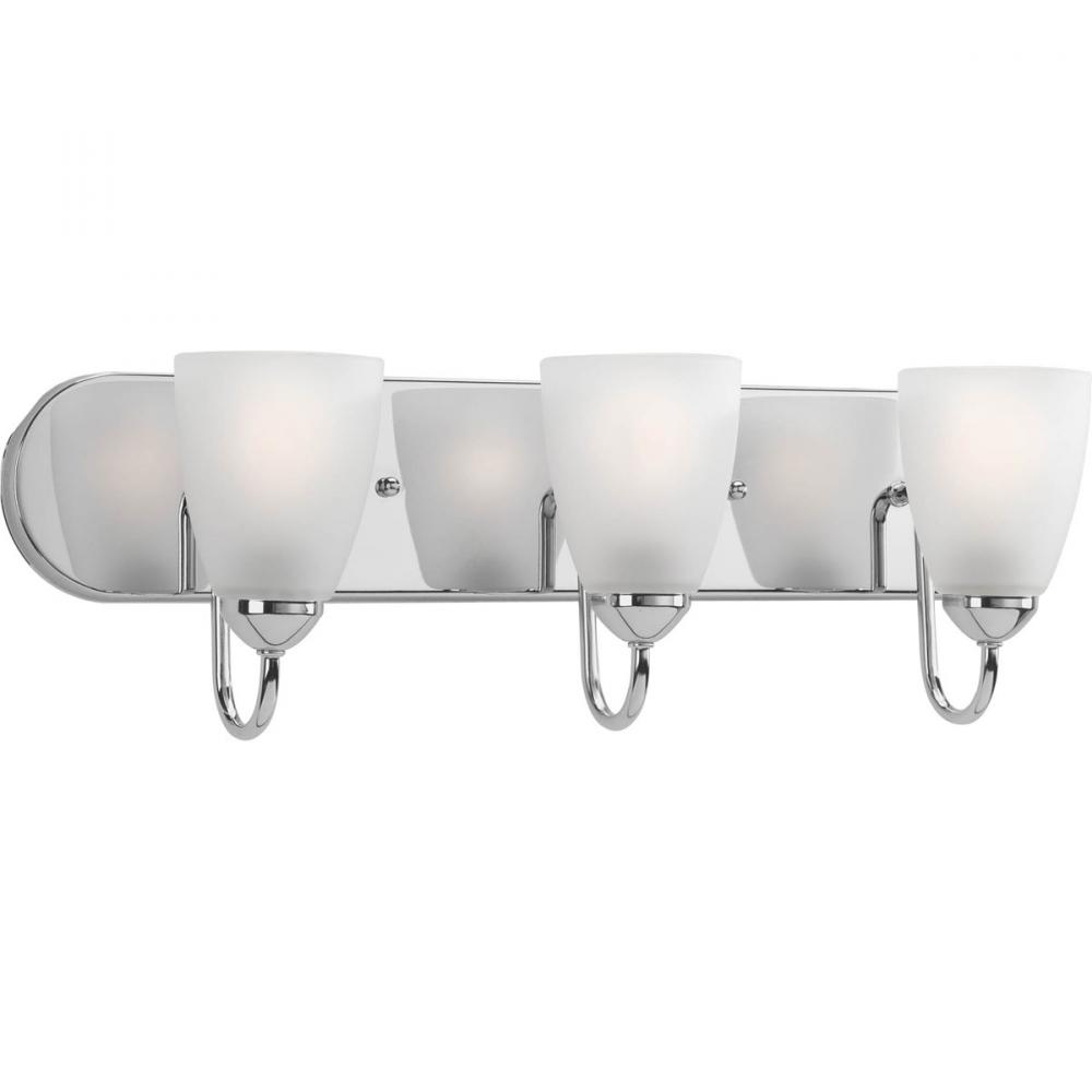 Three-Light Polished Chrome Etched Glass Traditional Bath Vanity Light
