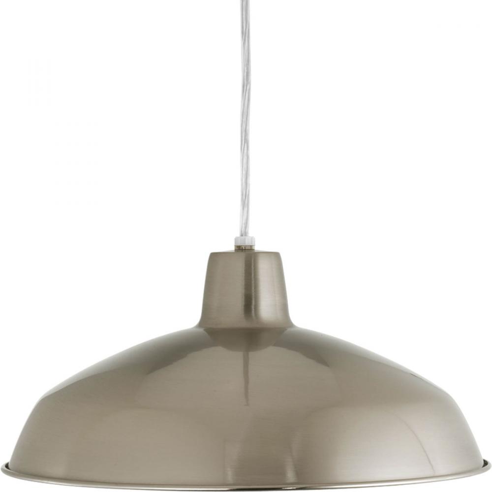 Metal Shade Collection One-Light Brushed Nickel Spun Metal Shade Farmhouse Pendant Light