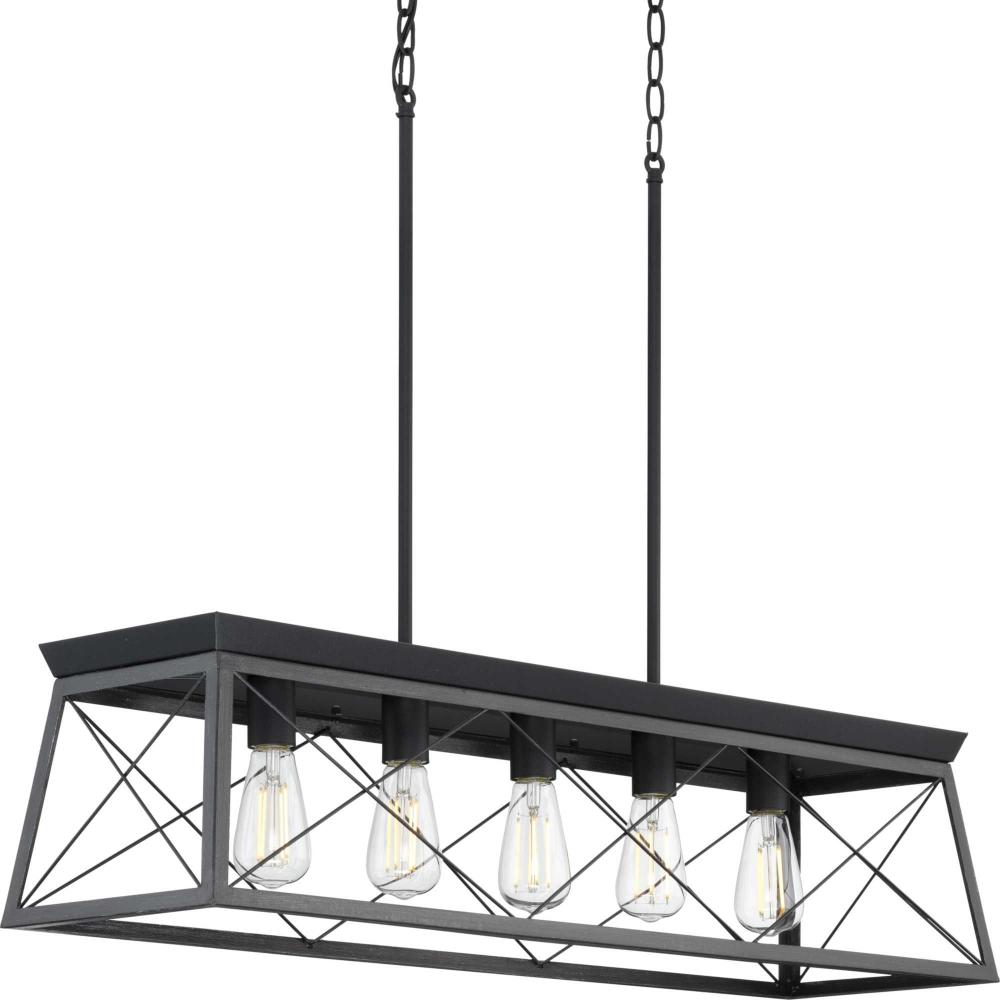 5-Light Textured Black Linear Island Chandelier