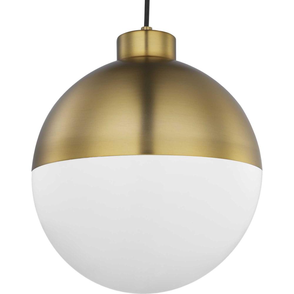 Globe LED Collection One-Light Brushed Bronze Opal Glass Mid-Century Modern Pendant Light