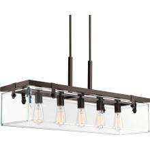 Progress P400116-020 - Glayse Collection Five-Light Antique Bronze Clear Glass Luxe Linear Chandelier Light