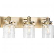 Progress P300047-163 - Calhoun Collection Three-Light Vintage Brass Clear Glass Farmhouse Bath Vanity Light