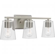 Progress P300459-009 - Vertex Collection Three-Light Brushed Nickel Clear Glass Contemporary Bath Light