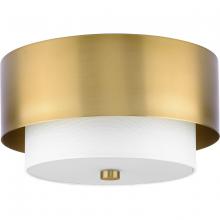 Progress P350249-109 - Silva Collection Two-Light Brushed Bronze White Linen Shade 14" Flush Mount