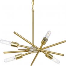 Progress P400108-012 - Six-Light Satin Brass Mid-Century Modern Chandelier