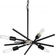 Progress P400108-31M - Six-Light Matte Black Mid-Century Modern Chandelier