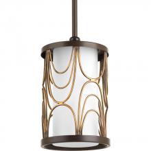 Progress P5082-20 - Cirrine Collection One-Light Antique Bronze Etched White Glass Global Mini-Pendant Light