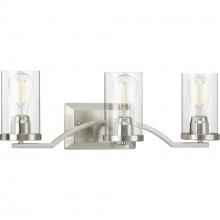 Progress P300258-009 - Three-Light Brushed Nickel Clear Glass Bath Vanity Light