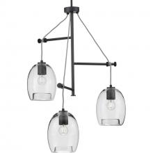 Progress P500160-143 - Caisson Collection Three-Light Graphite Clear Glass Global Pendant Light