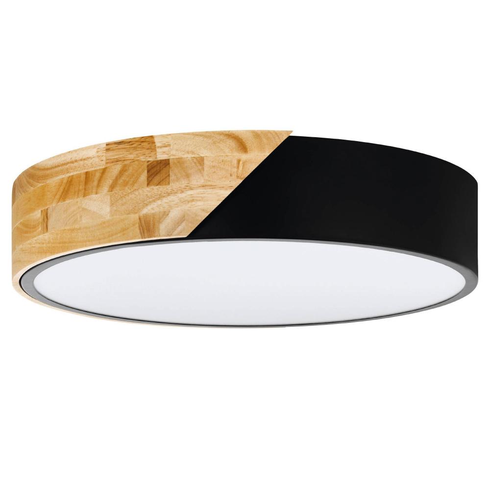 2 LT Ceiling Light w/ Black Fabric & Wood Finish & White Plastic Diffuser