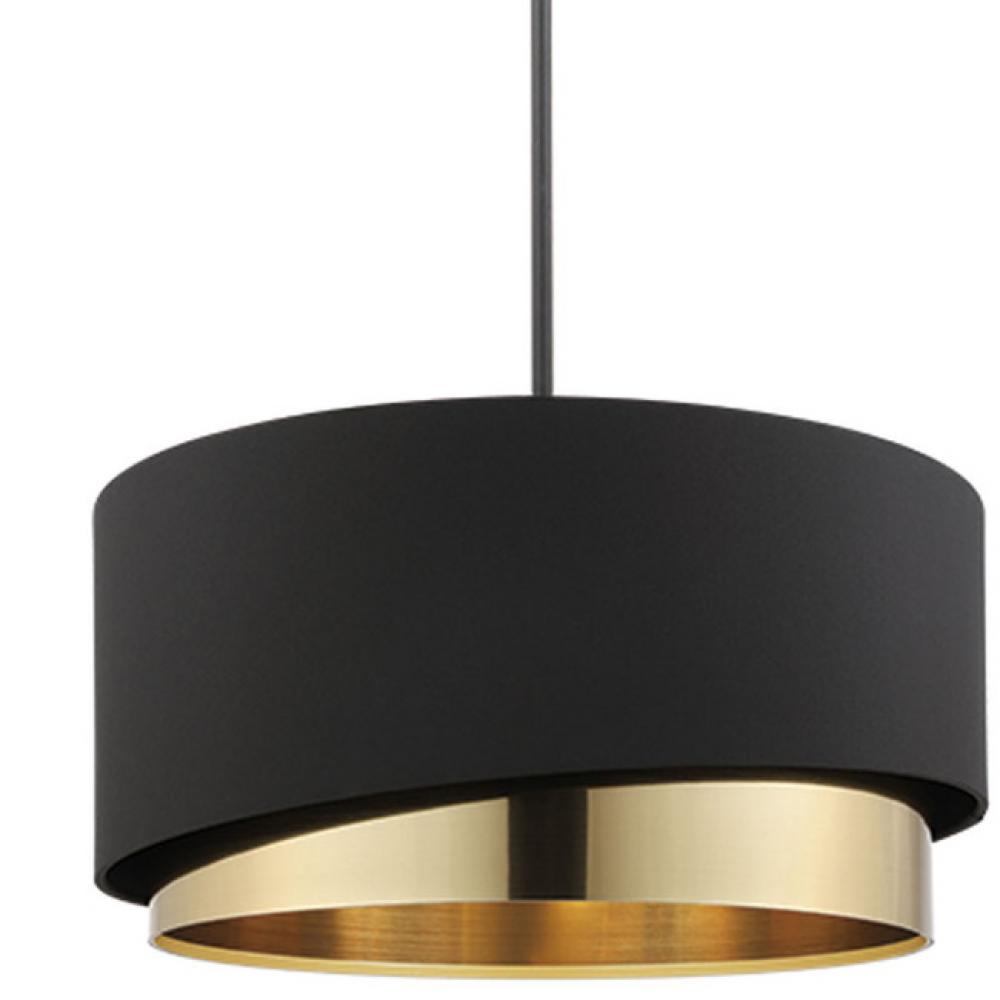 1 LT Pendant w/ a Black Finish & Black & Gold Drum Shaped Shade