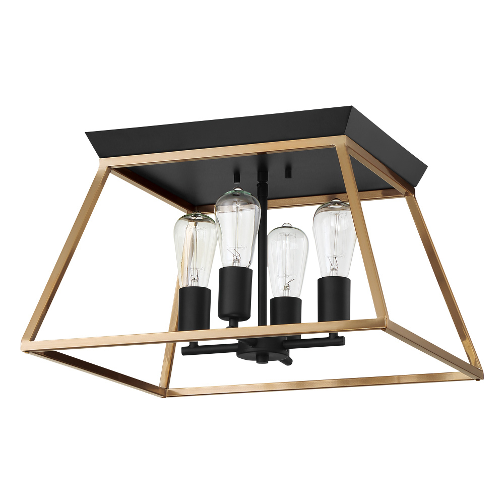 4 LT Open Frame Ceiling Light w/ Brushed Gold & Matte Black Finish
