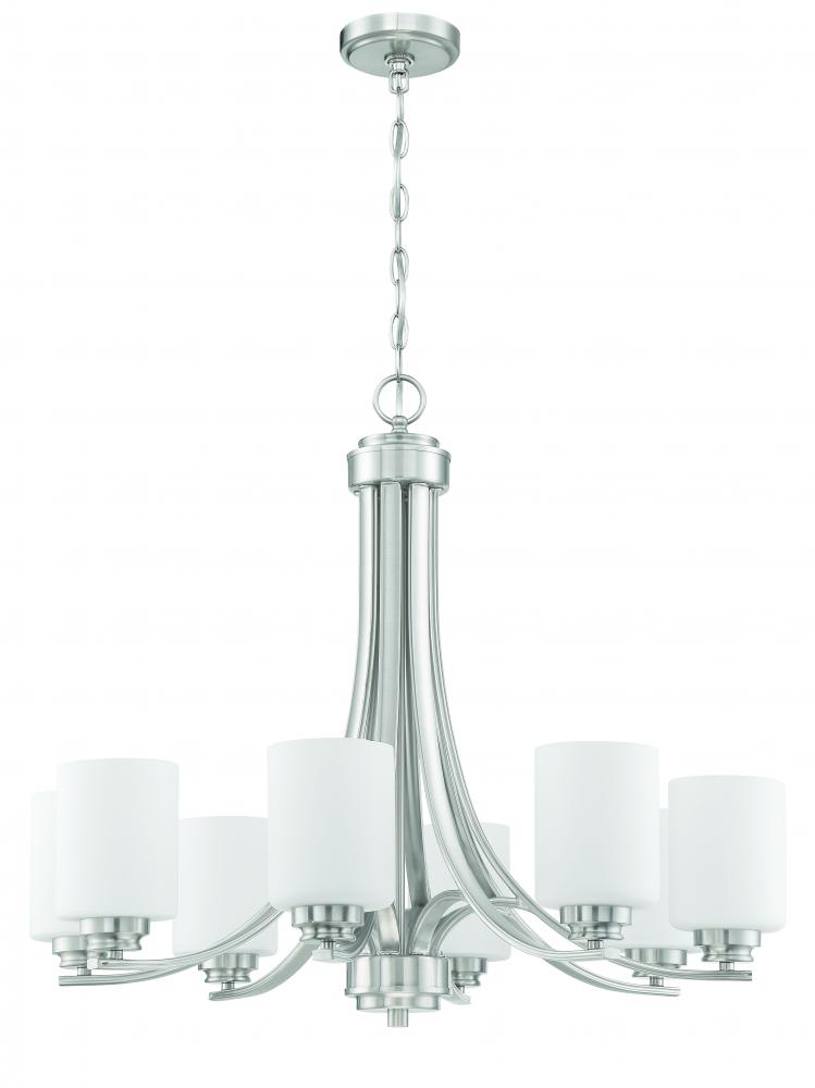 Bolden 8 Light Chandelier in Brushed Polished Nickel (White Glass)