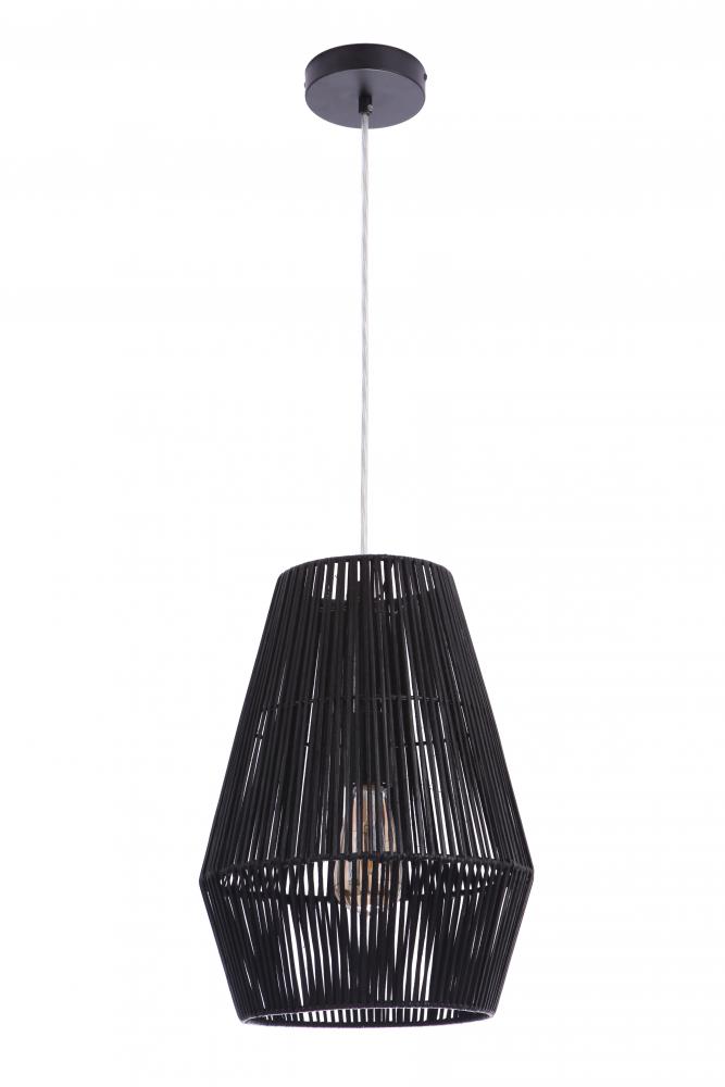 Natural Pendant 1 Light Pendant w/ Woven Black Rattan Shade