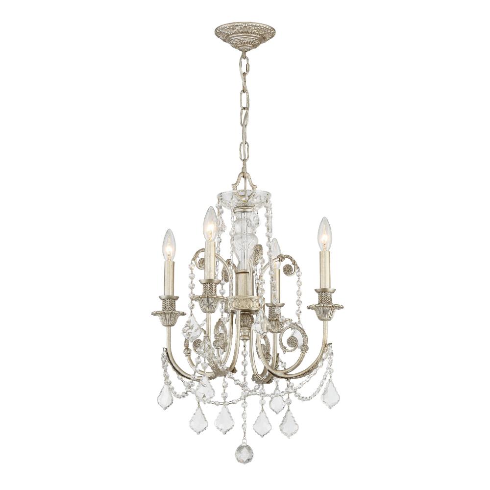 Regis 4 Light Hand Cut Crystal Olde Silver Mini Chandelier