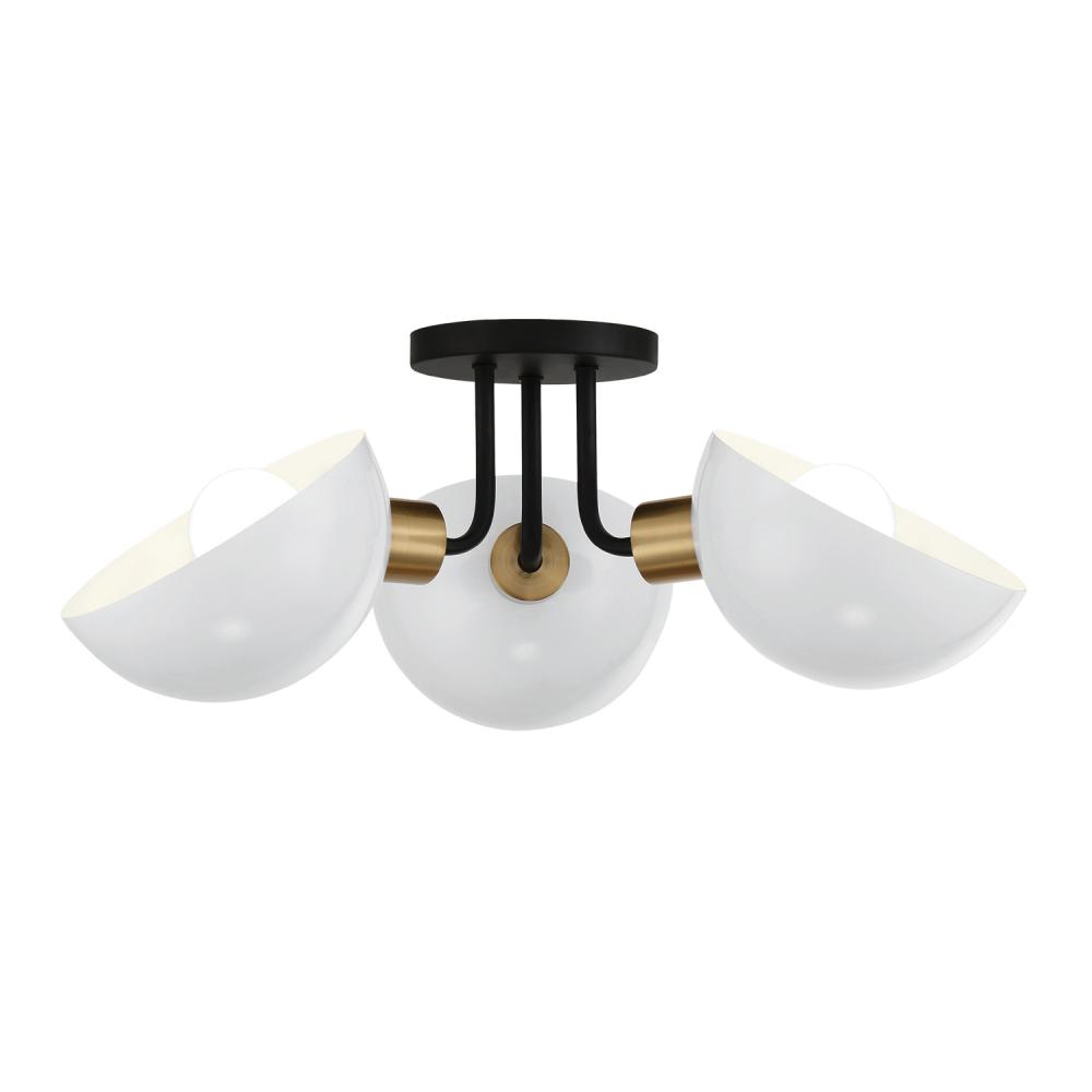 Gigi 3 Light Black + Aged Brass Semi Flush Mount