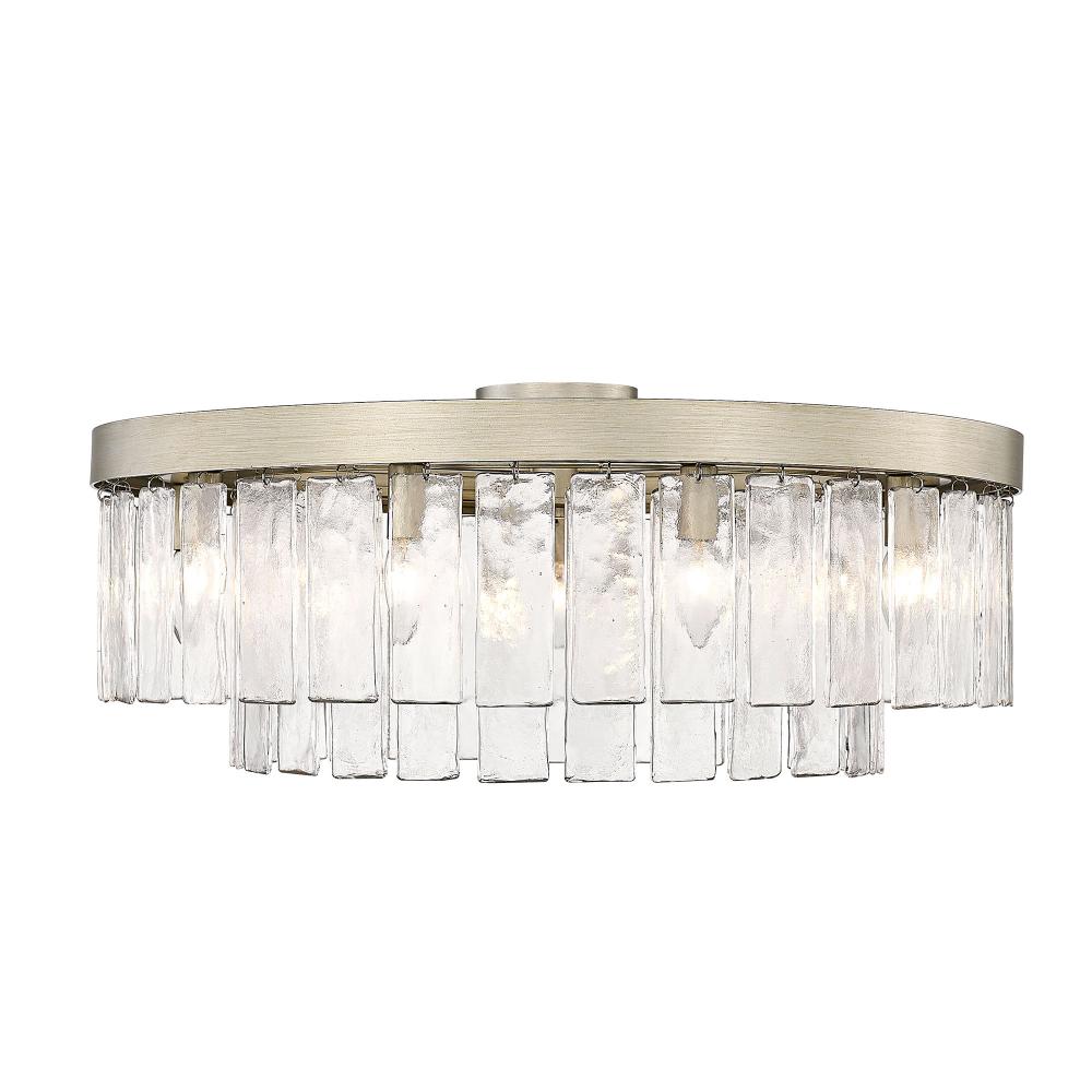 Ciara WG 9 Light Semi-Flush in White Gold with Hammered Water Glass Shade