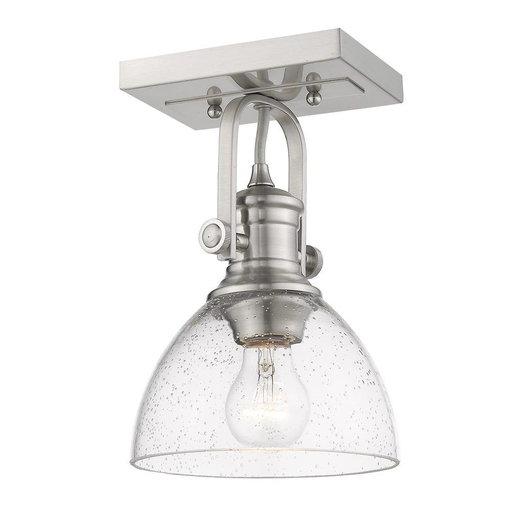 Hines 1-Light Semi-Flush in Pewter with Seeded Glass