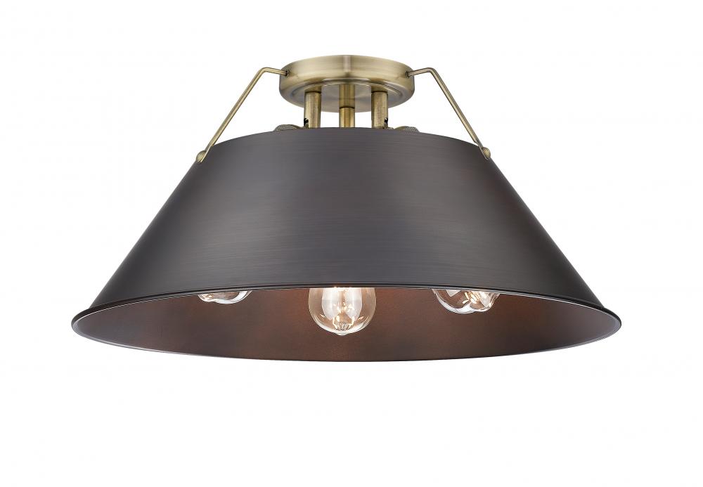 Orwell 3-Light Flush Mount in Aged Brass with Rubbed Bronze