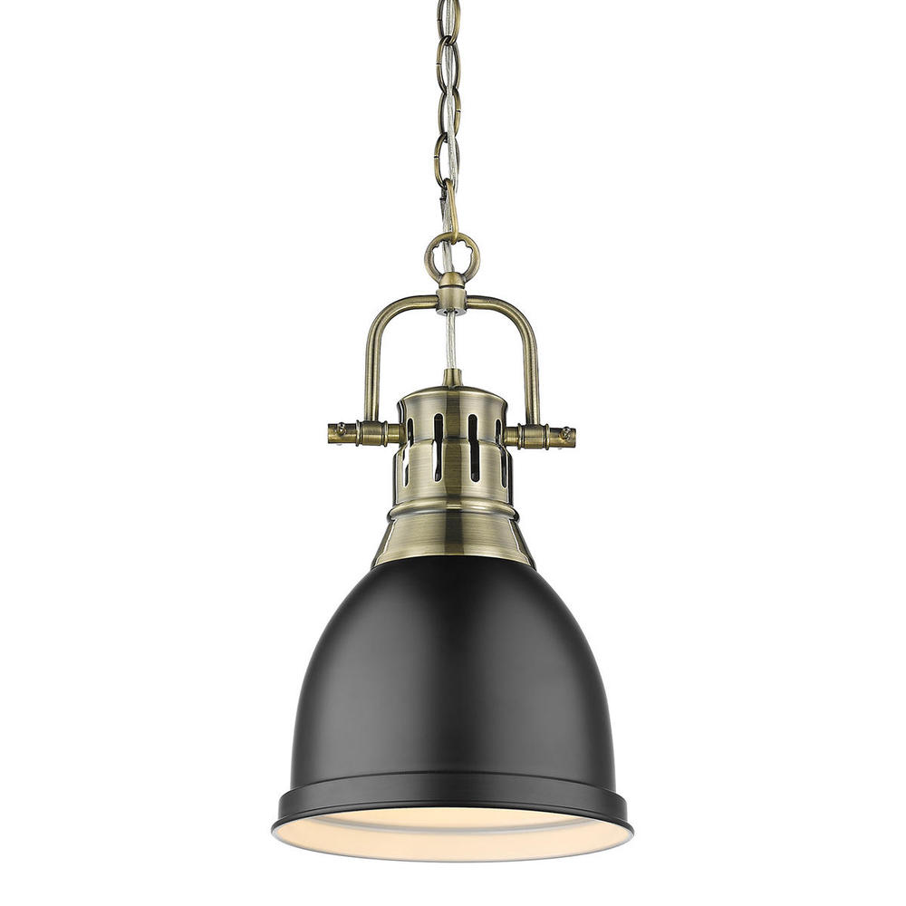 Duncan Small Pendant with Chain in Aged Brass with Matte Black