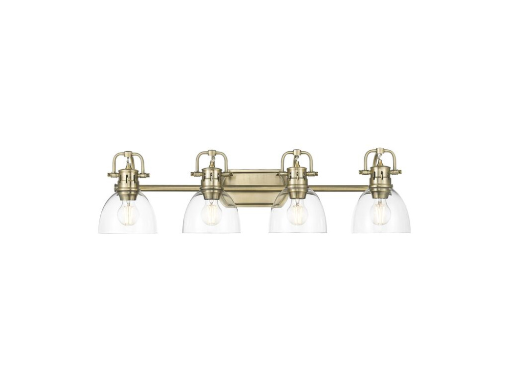 Duncan 4-Light Bath Vanity in Aged Brass with Clear Glass