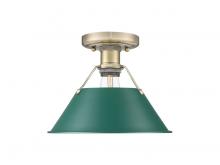 Golden 3306-FM AB-GN - Orwell 1-Light Flush Mount in Aged Brass with Pine Green