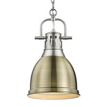 Golden 3602-S PW-AB - Duncan Small Pendant with Chain in Pewter with Aged Brass