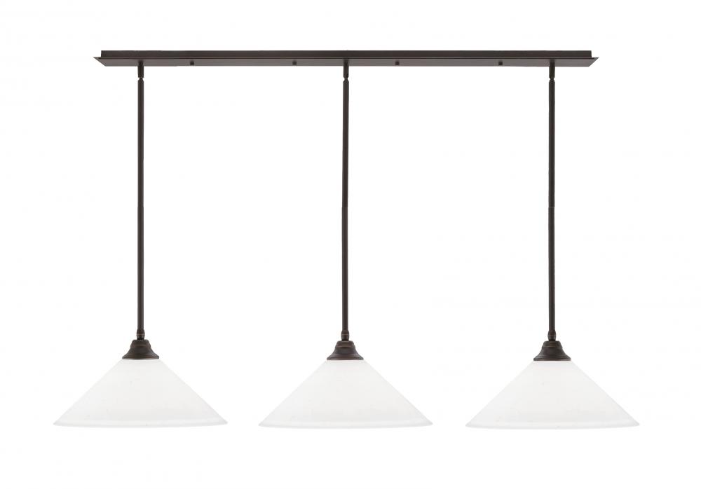 3 Light Stem Hung Linear Pendalier, Dark Granite Finish, 16" White Muslin Glass