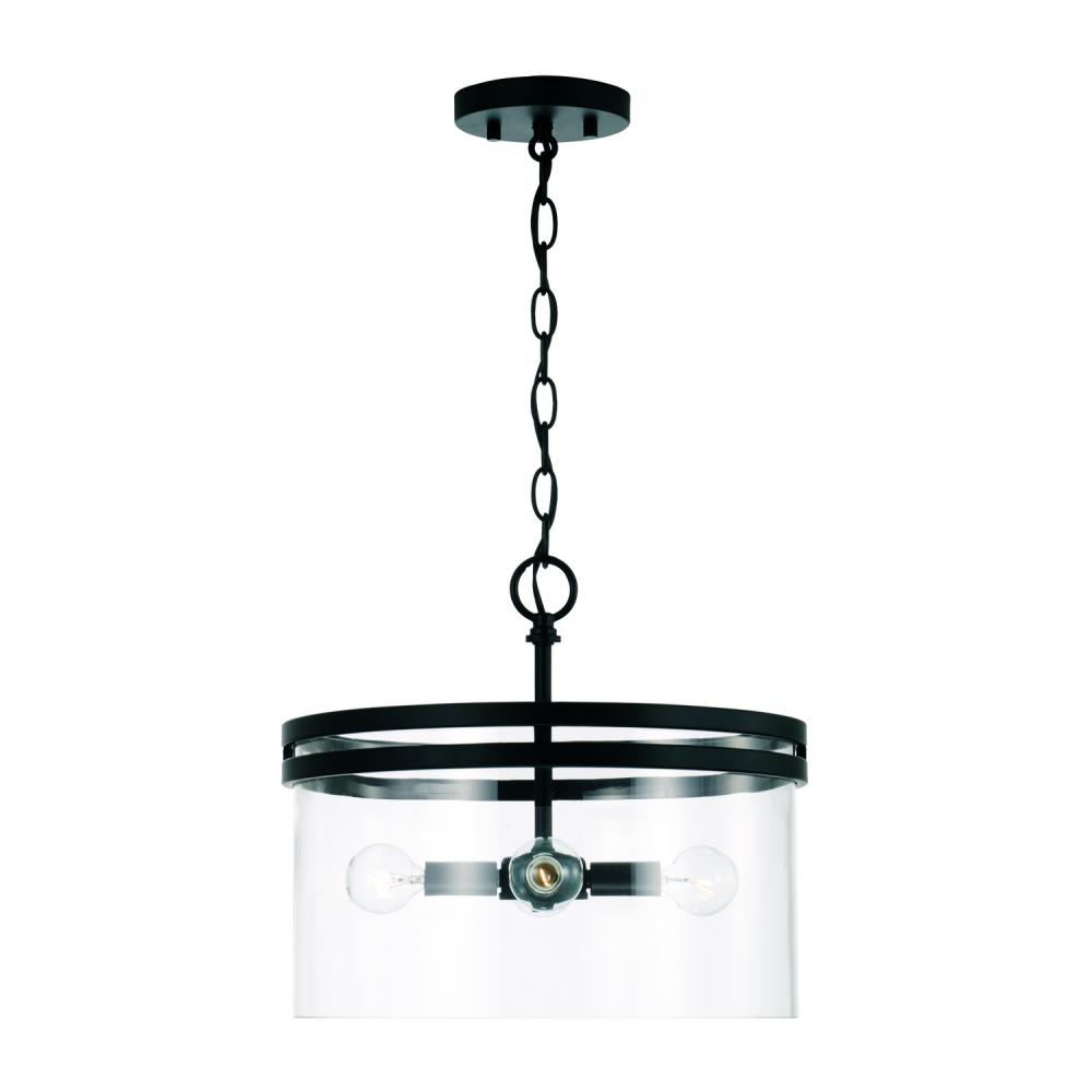 4-Light Dual Mount Pendant or Semi-Flush in Matte Black with Clear Glass