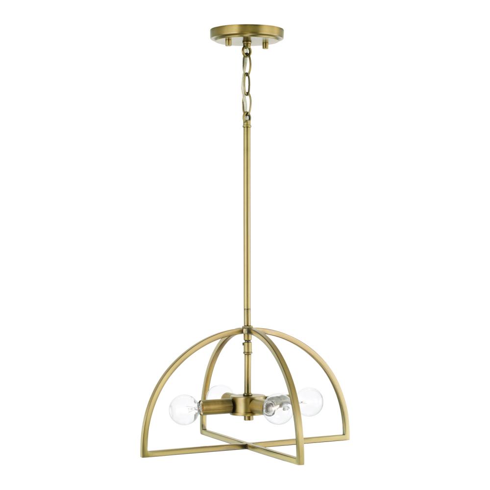 4-Light Dual Mount Pendant or Semi-Flush in Aged Brass