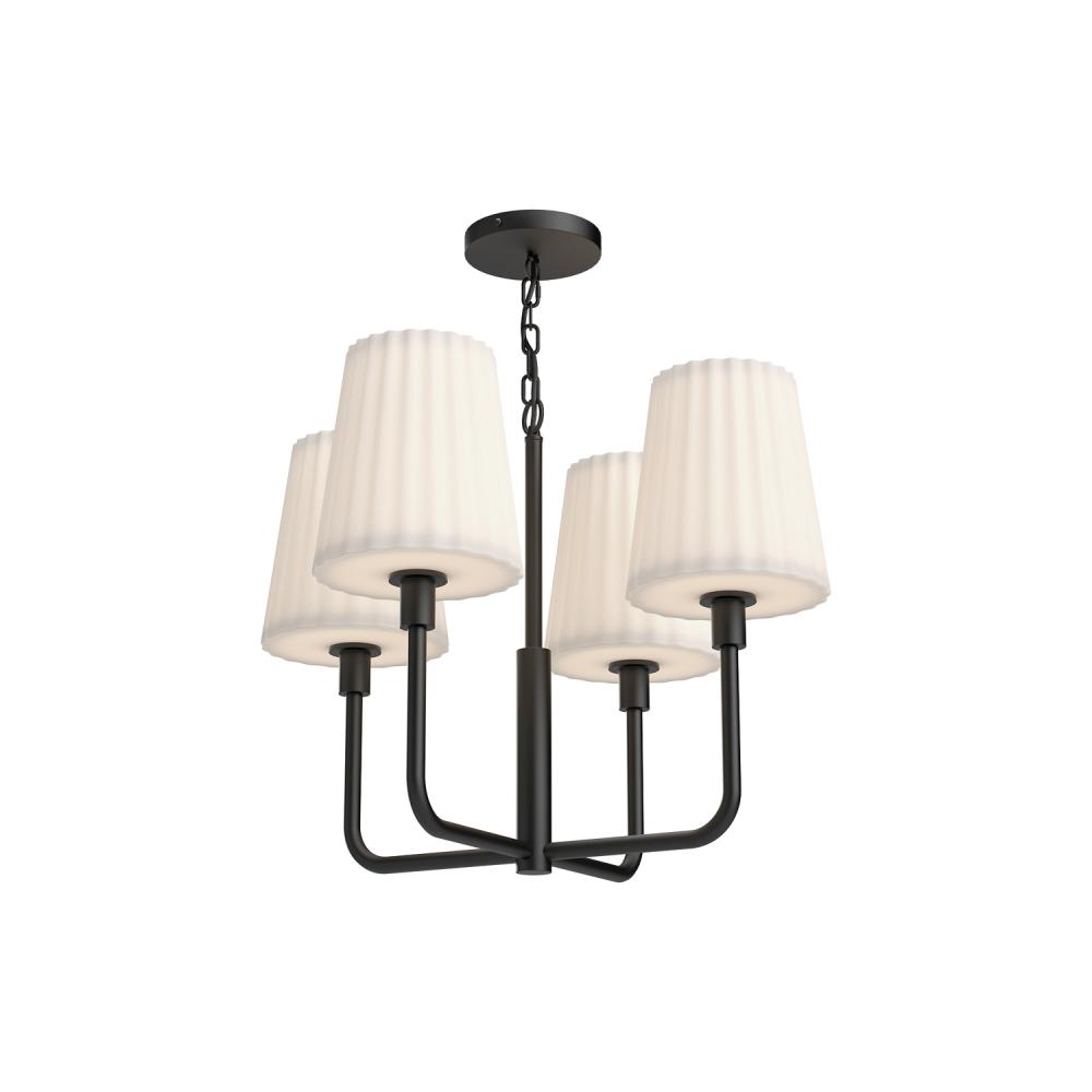 Plisse 23-in Matte Black/Opal Matte Glass 4 Lights Chandeliers