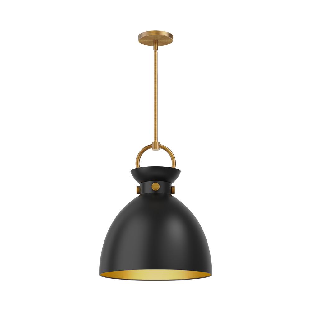 Waldo 14-in Aged Gold/Matte Black 1 Light Pendant