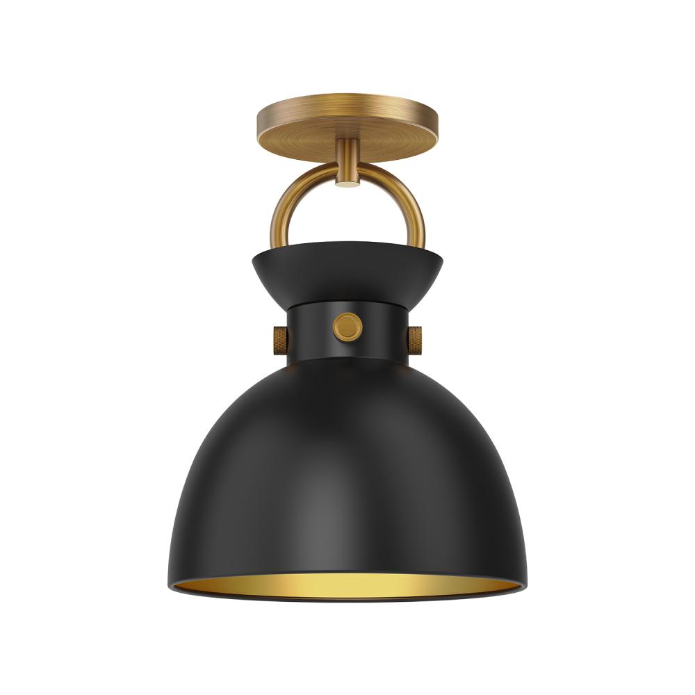 Waldo 9-in Aged Gold/Matte Black 1 Light Semi Flush Mount