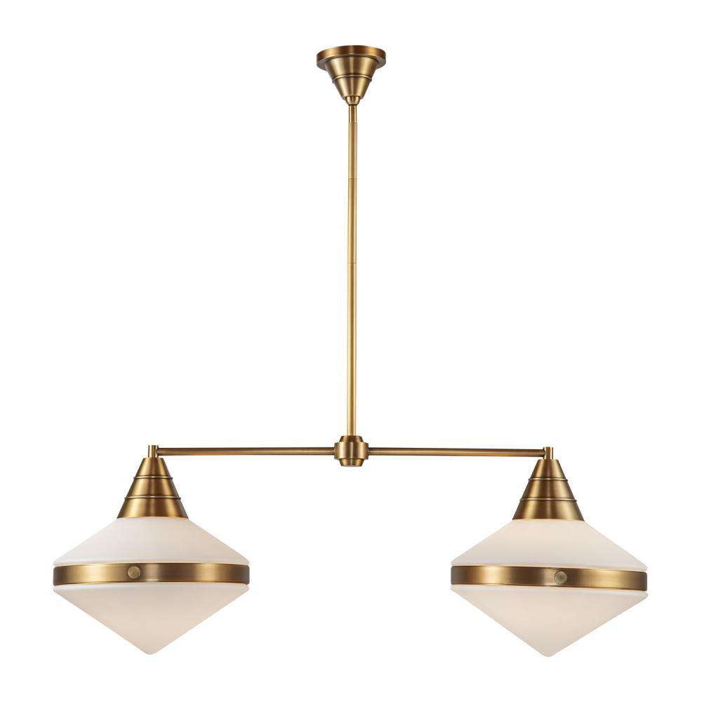 Willard 41-in Vintage Brass/Opal Matte Glass 2 Lights Linear Pendant