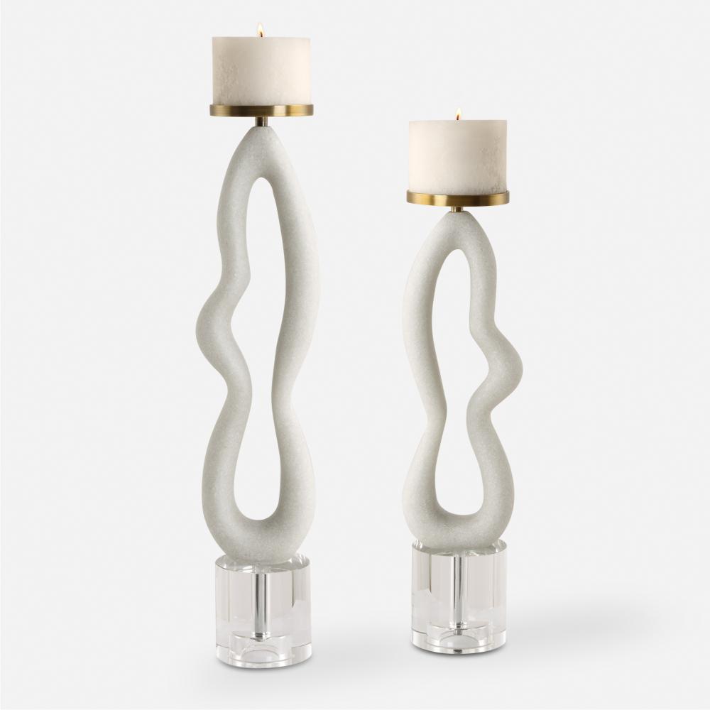 Feamelo Ivory Stone Candleholders, S/2